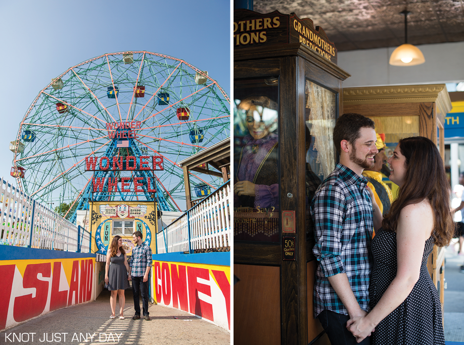 Knot Just Any Day | Engagement Photography | Coney Island | Brooklyn, NY | Engagement Photo | wonder wheel | Ferris Wheel | arcade | classic coney island | engagement photo idea | inspiration engagement photo