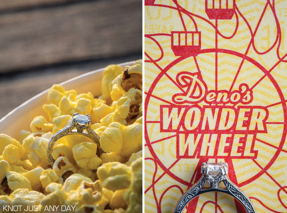 Knot Just Any Day | Engagement Photography | Coney Island | Brooklyn, NY | Engagement Photo | wonder wheel | Ferris Wheel | arcade | classic coney island | engagement photo idea | inspiration engagement photo | engagement ring 