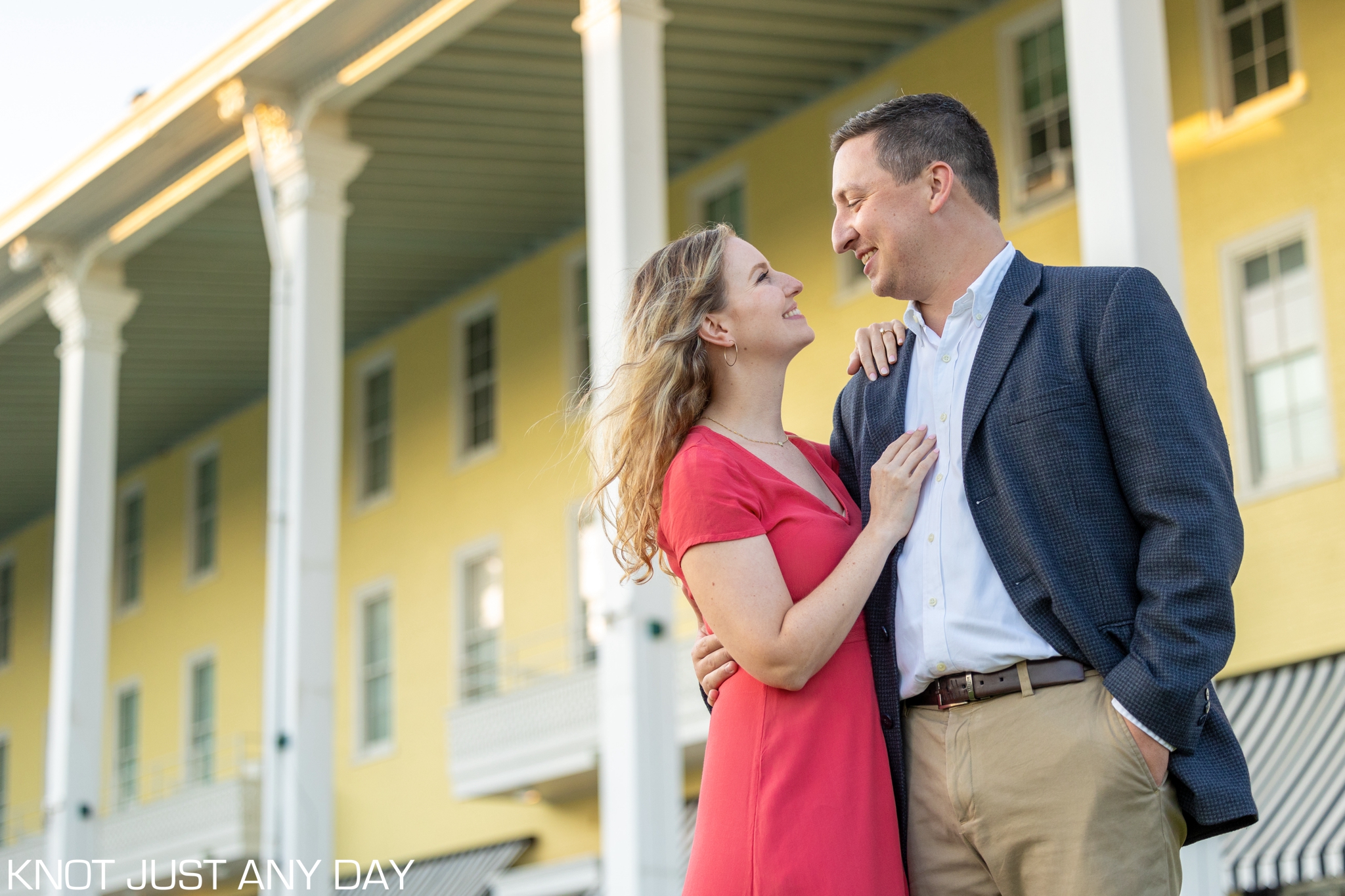 engagement photo outside of Congress Hall in Cape May, NJ
