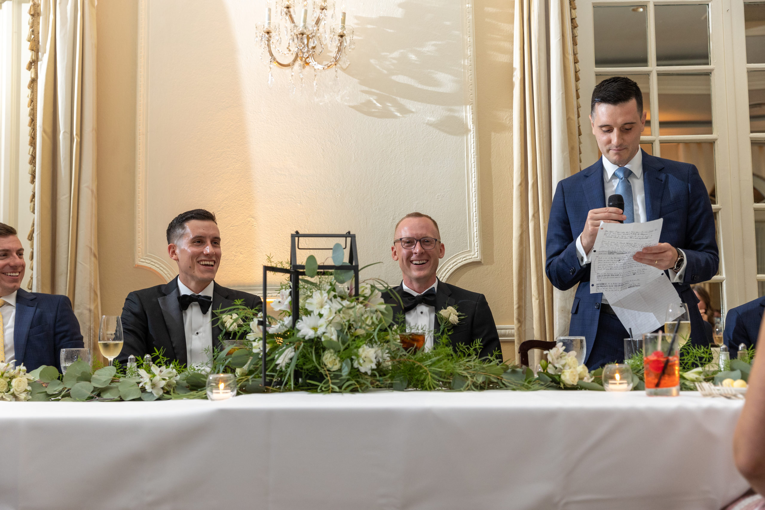 Groom laughs at best man speech at the Westmoreland Club in Wilkes-Barre, PA