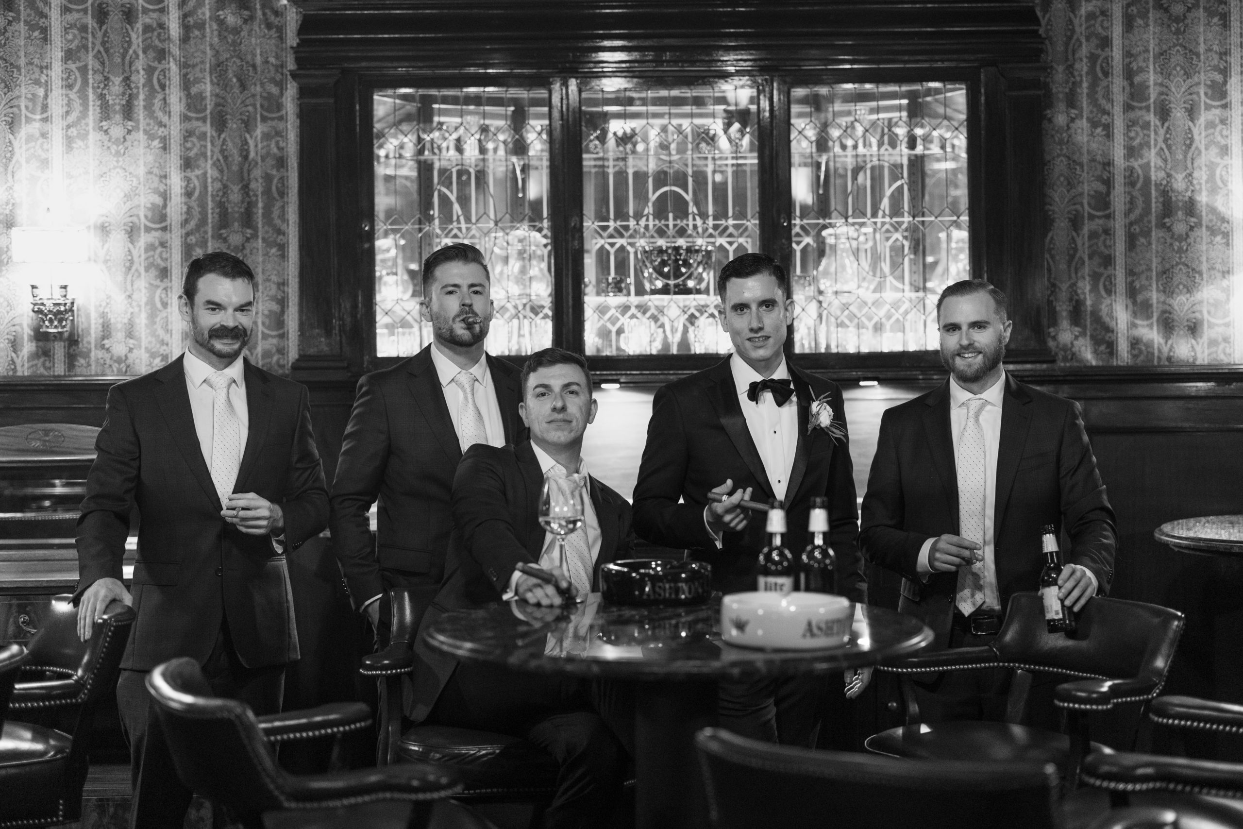Groom and Groomsmen portrait at the bar in the Westmoreland Club in Wilkes-Barre, PA